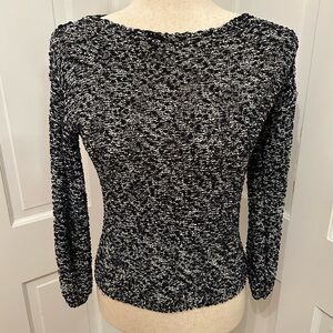 ALICE + OLIVIA Black White Boucle Knit Long Sleeve Top XS Fitted Stretch
